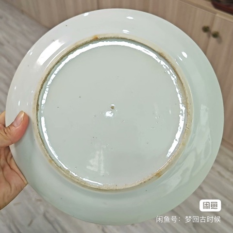 古玩陶瓷樓臺亭閣山水紋青花盤真品鑒賞圖