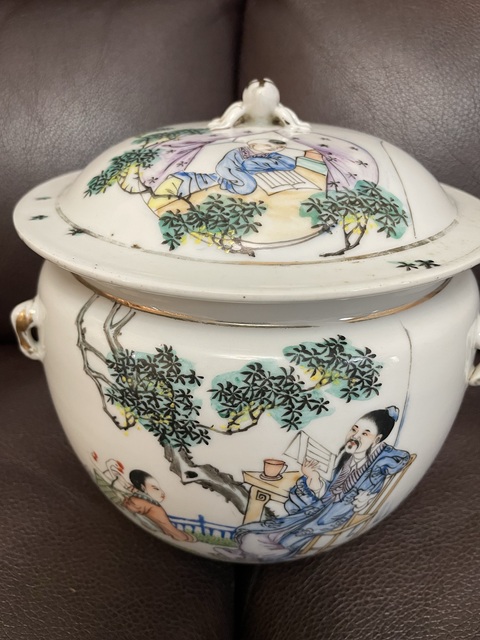 古玩陶瓷人物紋四系粥罐真品鑒賞圖