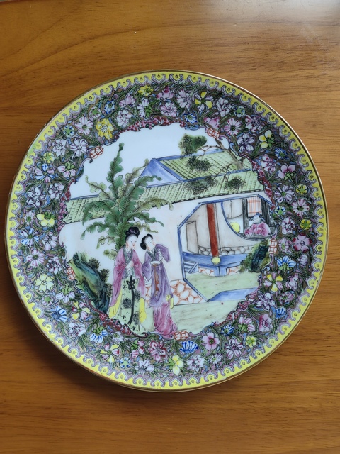 古玩陶瓷西廂記粉彩盤真品鑒賞圖