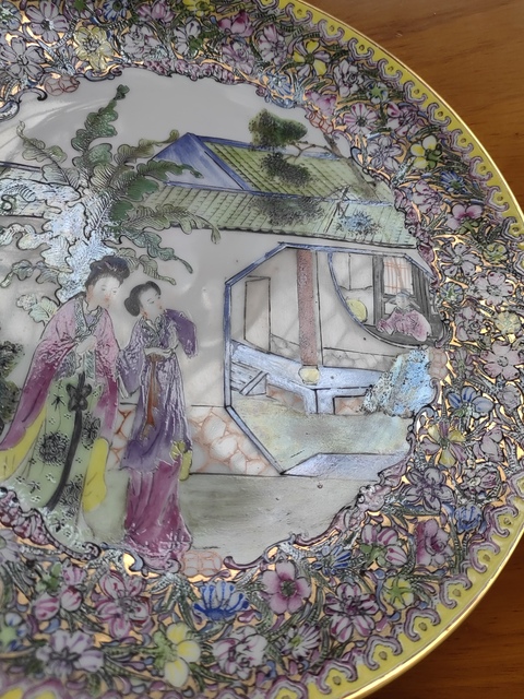 古玩陶瓷西廂記粉彩盤真品鑒賞圖