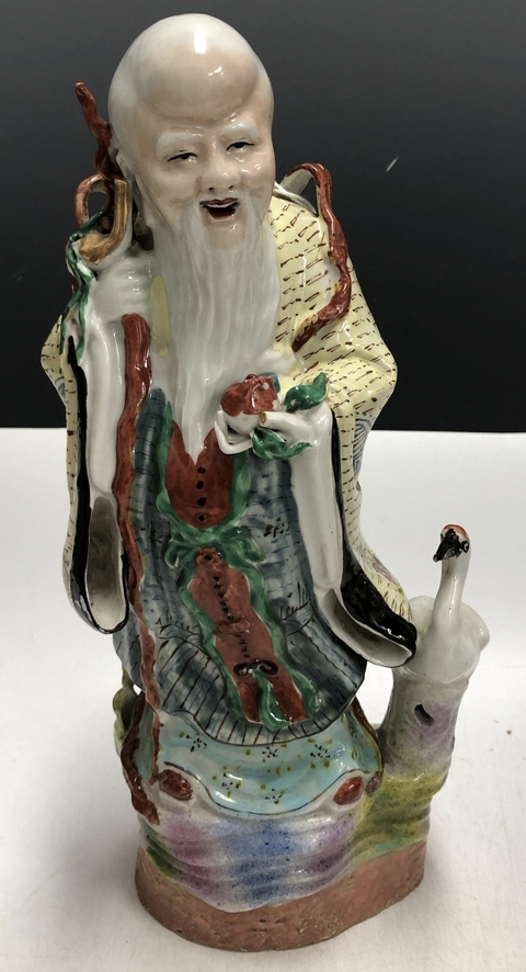古玩陶瓷民國(guó)·粉彩南極仙翁大壽星塑像拍賣，當(dāng)前價(jià)格4188元