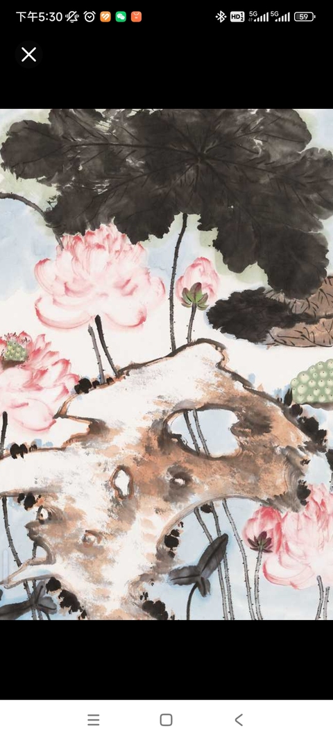 古玩字畫賈廣健荷花鴛鴦圖真品鑒賞圖