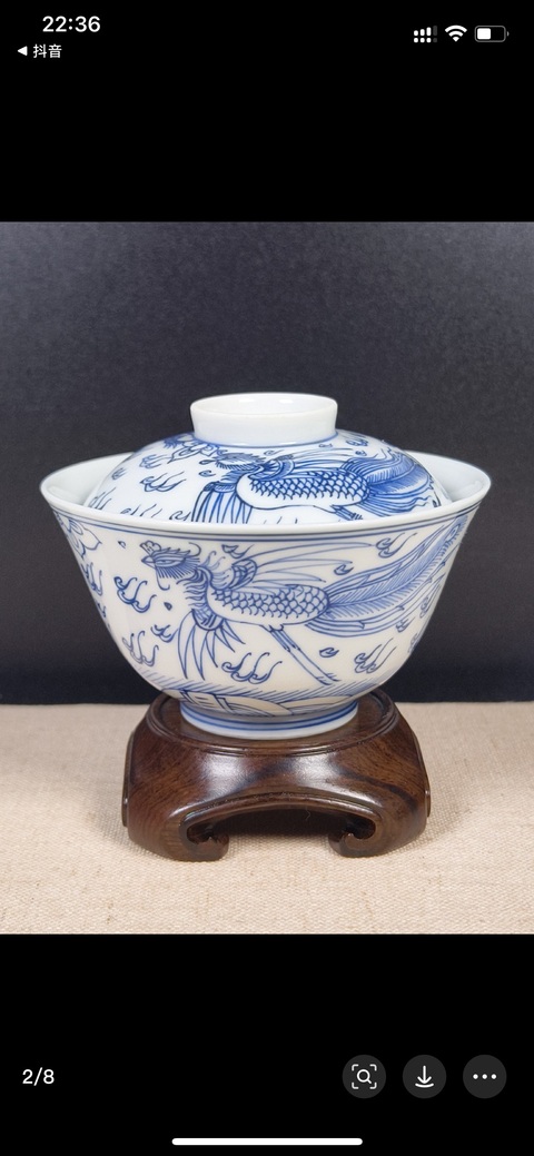 古玩陶瓷青花龍鳳紋蓋碗真品鑒賞圖