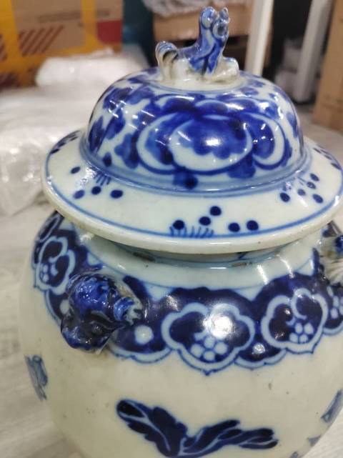 古玩陶瓷青花四系將軍罐真品鑒賞圖