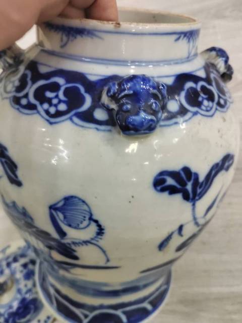 古玩陶瓷青花四系將軍罐真品鑒賞圖