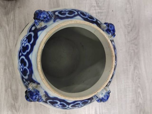 古玩陶瓷青花四系將軍罐真品鑒賞圖