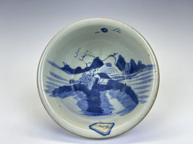 古玩陶瓷清中期·外紫金釉內青花山水缽拍賣，當前價格188元