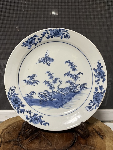 古玩陶瓷青花飛鳴食宿圖盤真品鑒賞圖