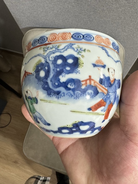 古玩陶瓷青花五彩嬰戲紋缸真品鑒賞圖