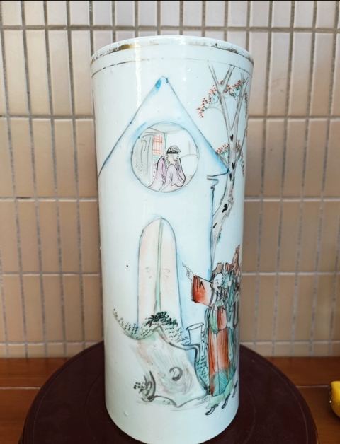 古玩陶瓷人物紋帽筒真品鑒賞圖