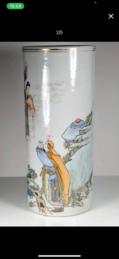 古玩陶瓷油粉彩富貴壽考圖帽筒真品鑒賞圖