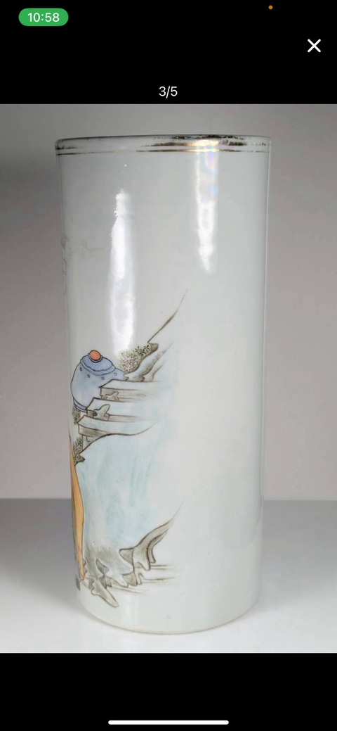 古玩陶瓷油粉彩富貴壽考圖帽筒真品鑒賞圖