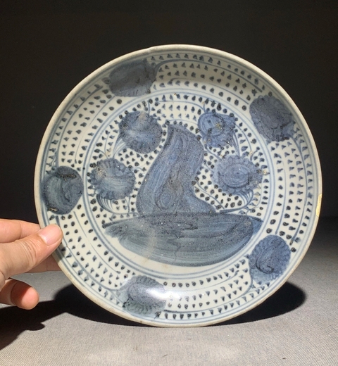 古玩陶瓷弘治青花花卉紋盤真品鑒賞圖