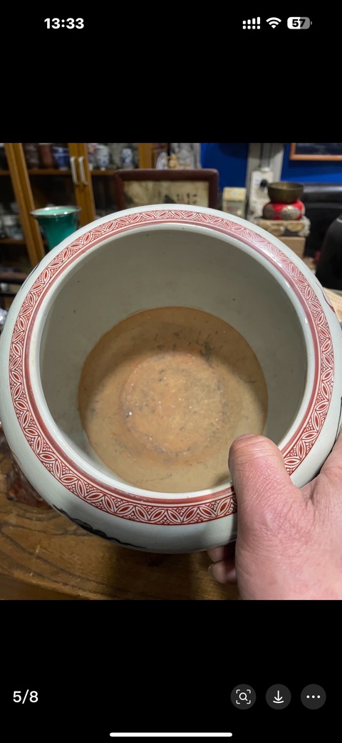 古玩陶瓷青花五彩鳳紋卷缸真品鑒賞圖
