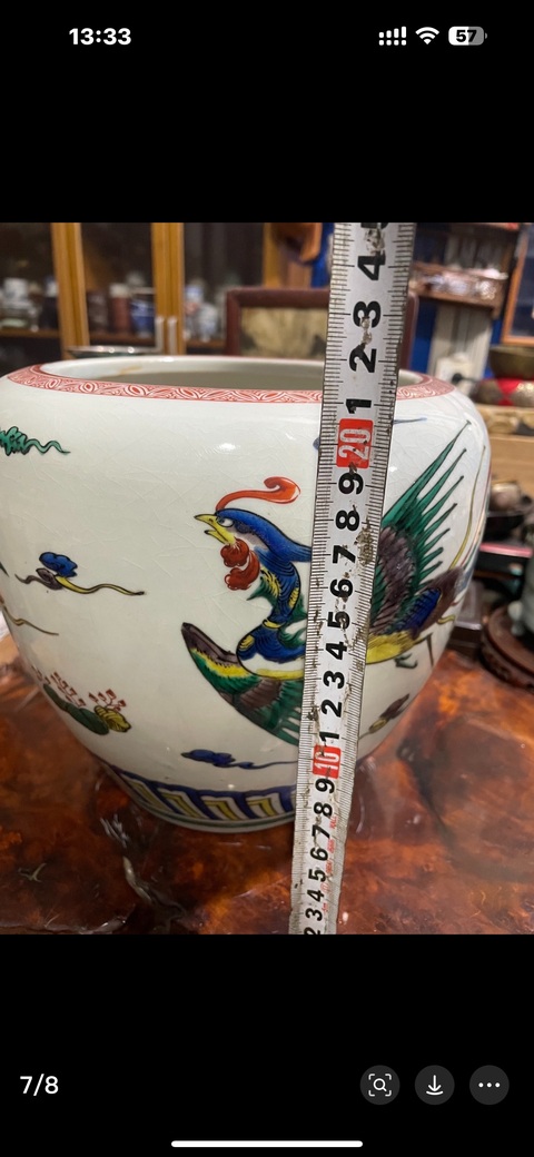 古玩陶瓷青花五彩鳳紋卷缸真品鑒賞圖