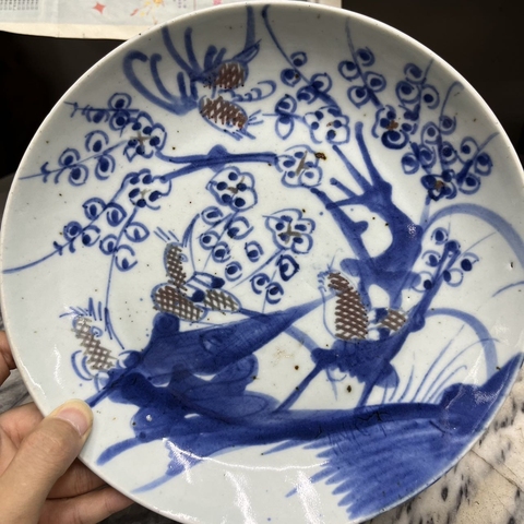 古玩陶瓷青花釉里紅喜上眉梢盤真品鑒賞圖