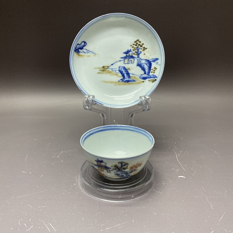 古玩陶瓷山水紋杯盤真品鑒賞圖