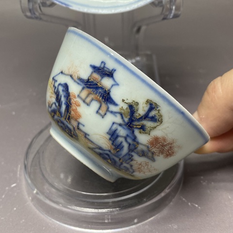 古玩陶瓷山水紋杯盤真品鑒賞圖