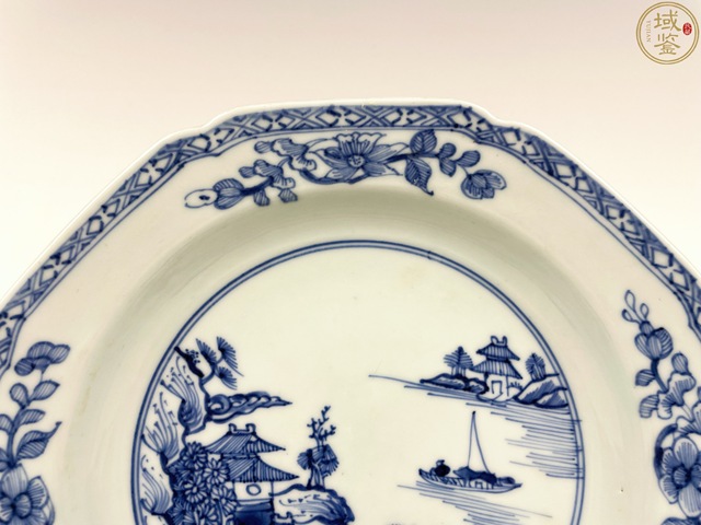 古玩陶瓷乾隆青花泛舟八方盤真品鑒賞圖