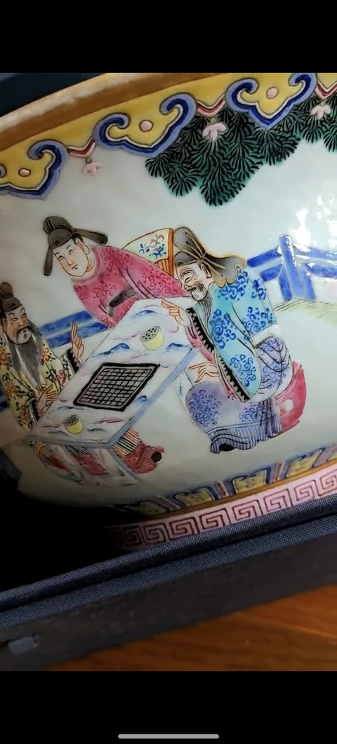 古玩陶瓷清中期粉彩 十八學生紋碗真品鑒賞圖