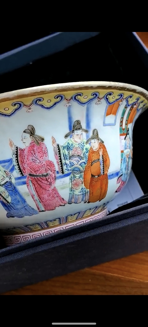 古玩陶瓷清中期粉彩 十八學生紋碗真品鑒賞圖