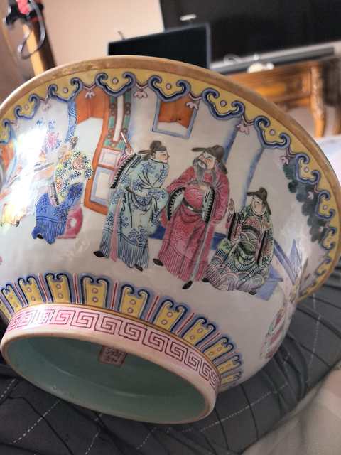 古玩陶瓷清中期粉彩 十八學生紋碗真品鑒賞圖