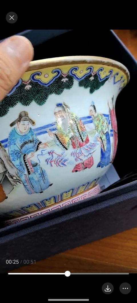 古玩陶瓷清中期粉彩 十八學生紋碗真品鑒賞圖