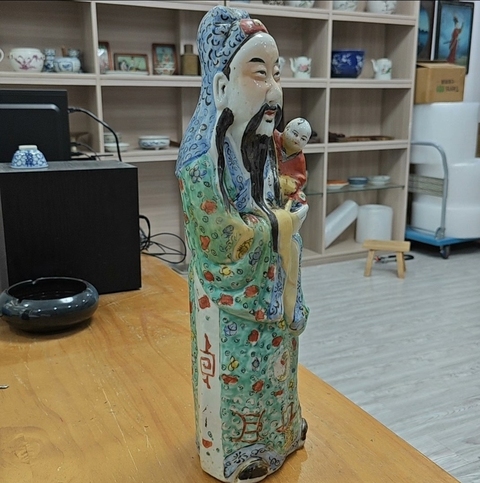 古玩陶瓷福星粉彩塑像真品鑒賞圖