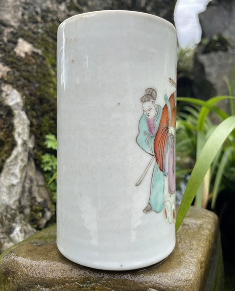 古玩陶瓷加官進爵粉彩筆筒真品鑒賞圖