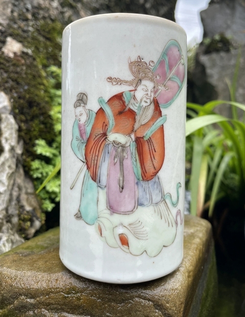 古玩陶瓷加官進爵粉彩筆筒真品鑒賞圖