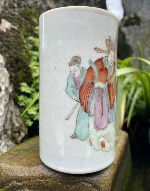 古玩陶瓷加官進爵粉彩筆筒真品鑒賞圖