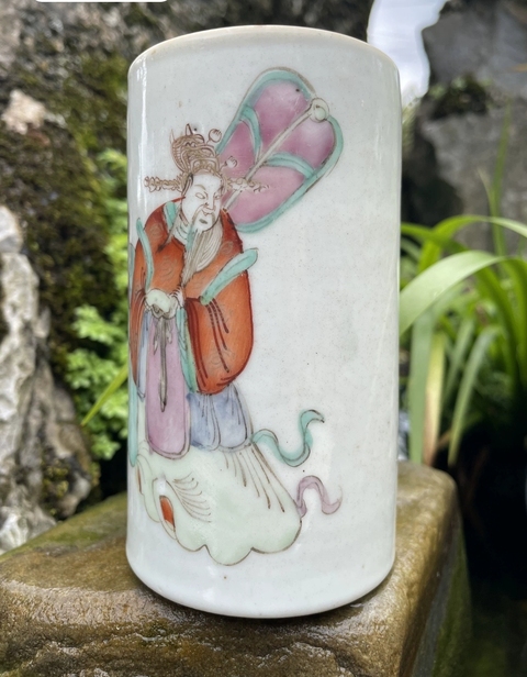 古玩陶瓷加官進爵粉彩筆筒真品鑒賞圖