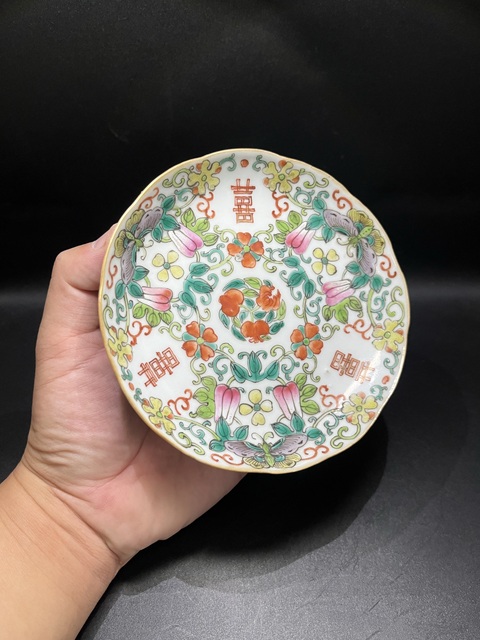 古玩陶瓷粉彩花卉喜字紋盤拍賣,當前價格3200元