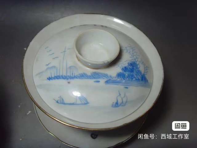 古玩陶瓷民國藍料彩蓋碗真品鑒賞圖