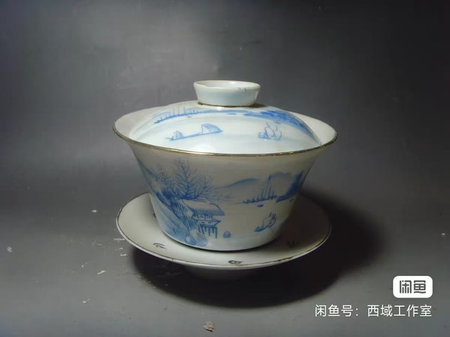 古玩陶瓷民國藍料彩蓋碗真品鑒賞圖