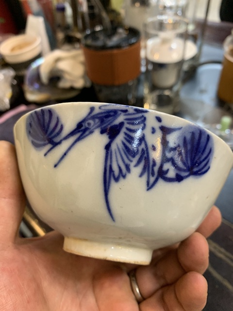 古玩陶瓷青花松鶴延年圖茶碗拍賣，當前價格450元
