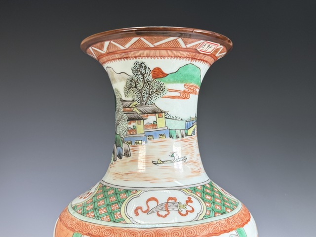 古玩陶瓷清晚期·五彩仕女人物故事紋觀音大瓶拍賣，當前價格18888元