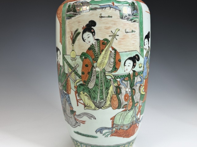 古玩陶瓷清晚期·五彩仕女人物故事紋觀音大瓶拍賣，當前價格18888元