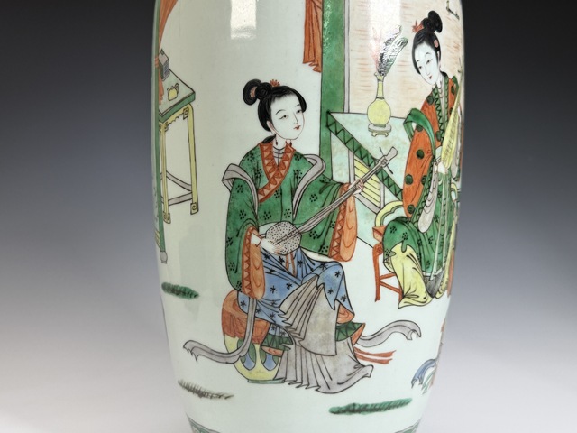 古玩陶瓷清晚期·五彩仕女人物故事紋觀音大瓶拍賣，當前價格18888元