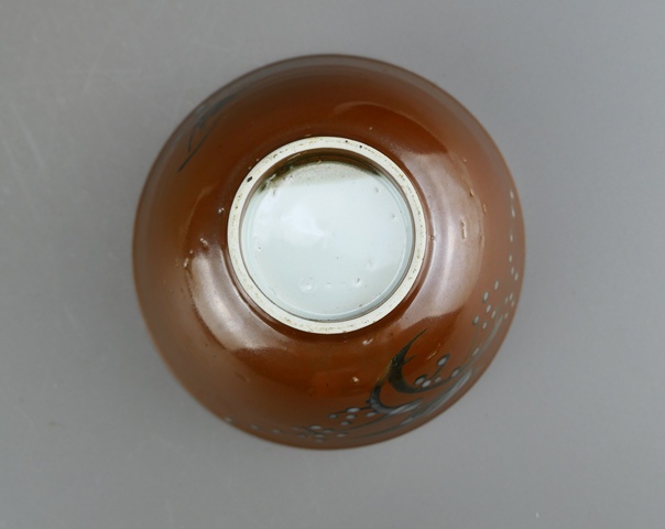 古玩陶瓷清晚期.紫金釉花鳥(niǎo)紋茶碗（傳世品）拍賣(mài)，當(dāng)前價(jià)格33元