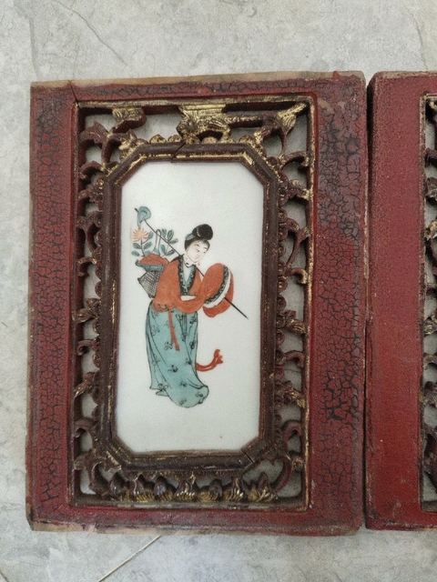 古玩陶瓷粉彩仕女人物瓷板真品鑒賞圖