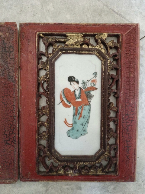 古玩陶瓷粉彩仕女人物瓷板真品鑒賞圖