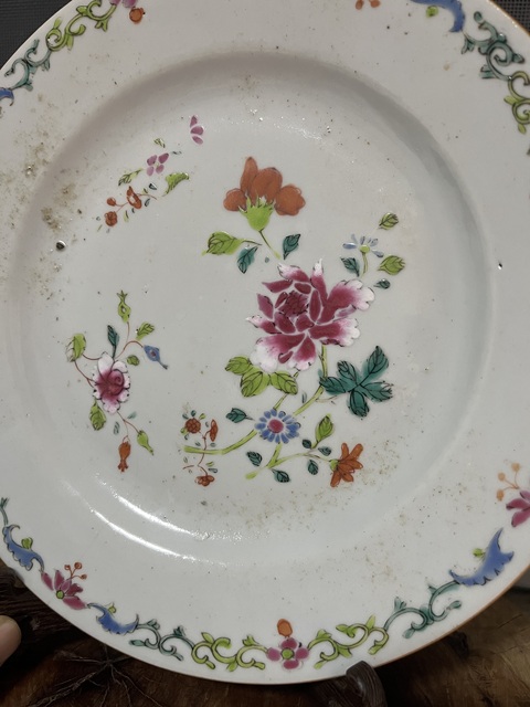 古玩陶瓷雍乾粉彩花卉紋盤拍賣,當(dāng)前價(jià)格450元