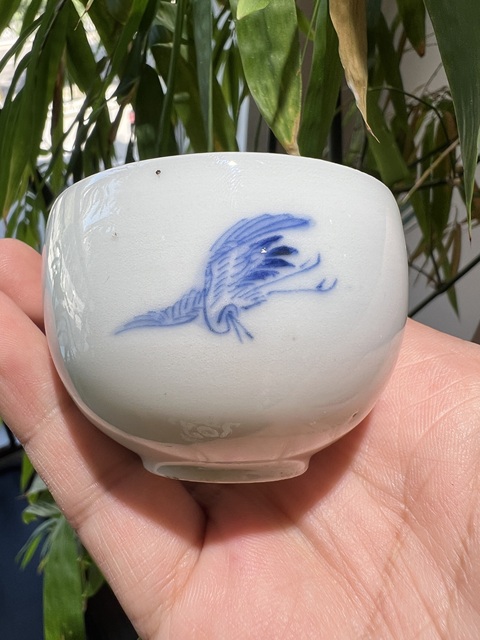 古玩陶瓷松竹梅鶴青花杯真品鑒賞圖