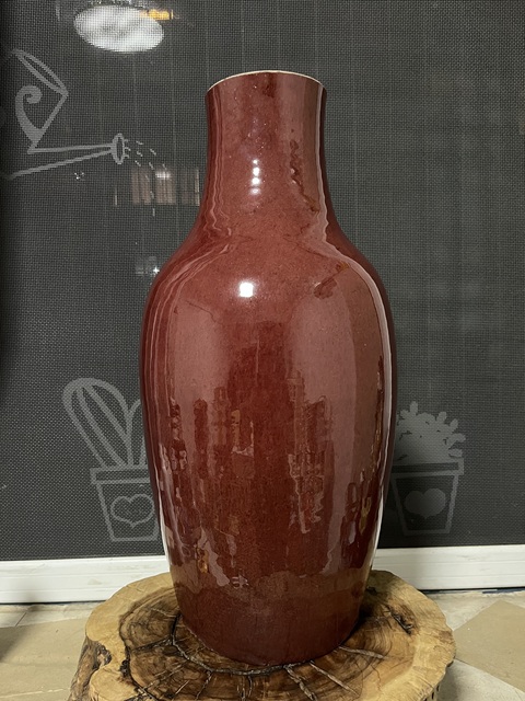 古玩陶瓷鈞紅釉截口瓶真品鑒賞圖