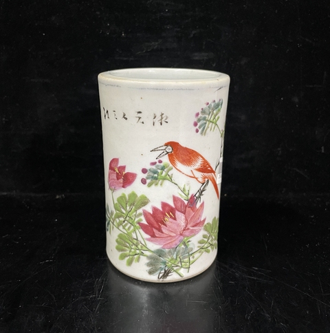 古玩陶瓷清晚期-淺絳花鳥紋筆筒拍賣，當(dāng)前價(jià)格1999元