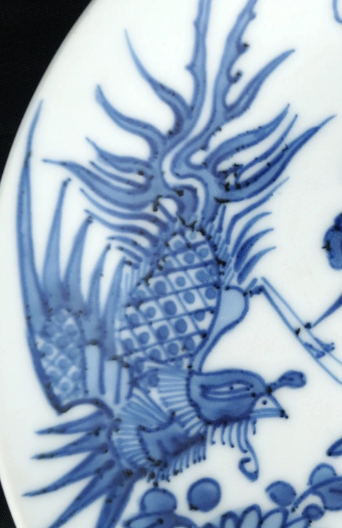 古玩陶瓷青花鳳朝牡丹紋盤真品鑒賞圖