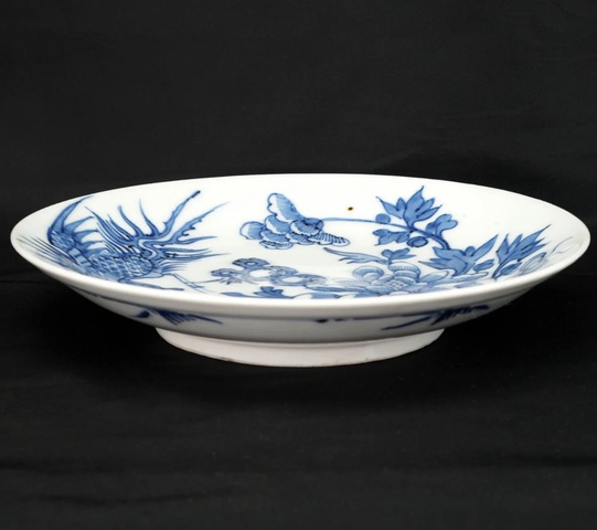 古玩陶瓷青花鳳朝牡丹紋盤真品鑒賞圖