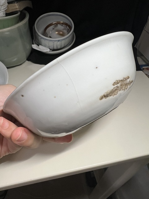 古玩陶瓷清代 白釉暗刻花卉紋洗（日本瓷）真品鑒賞圖