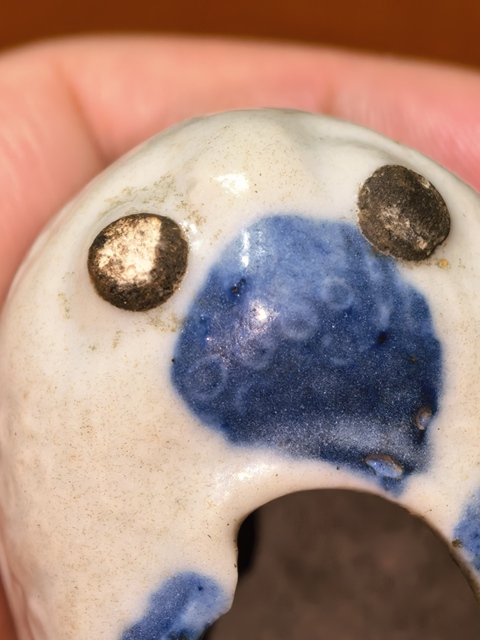 古玩陶瓷白釉藍彩金蟾水盂真品鑒賞圖